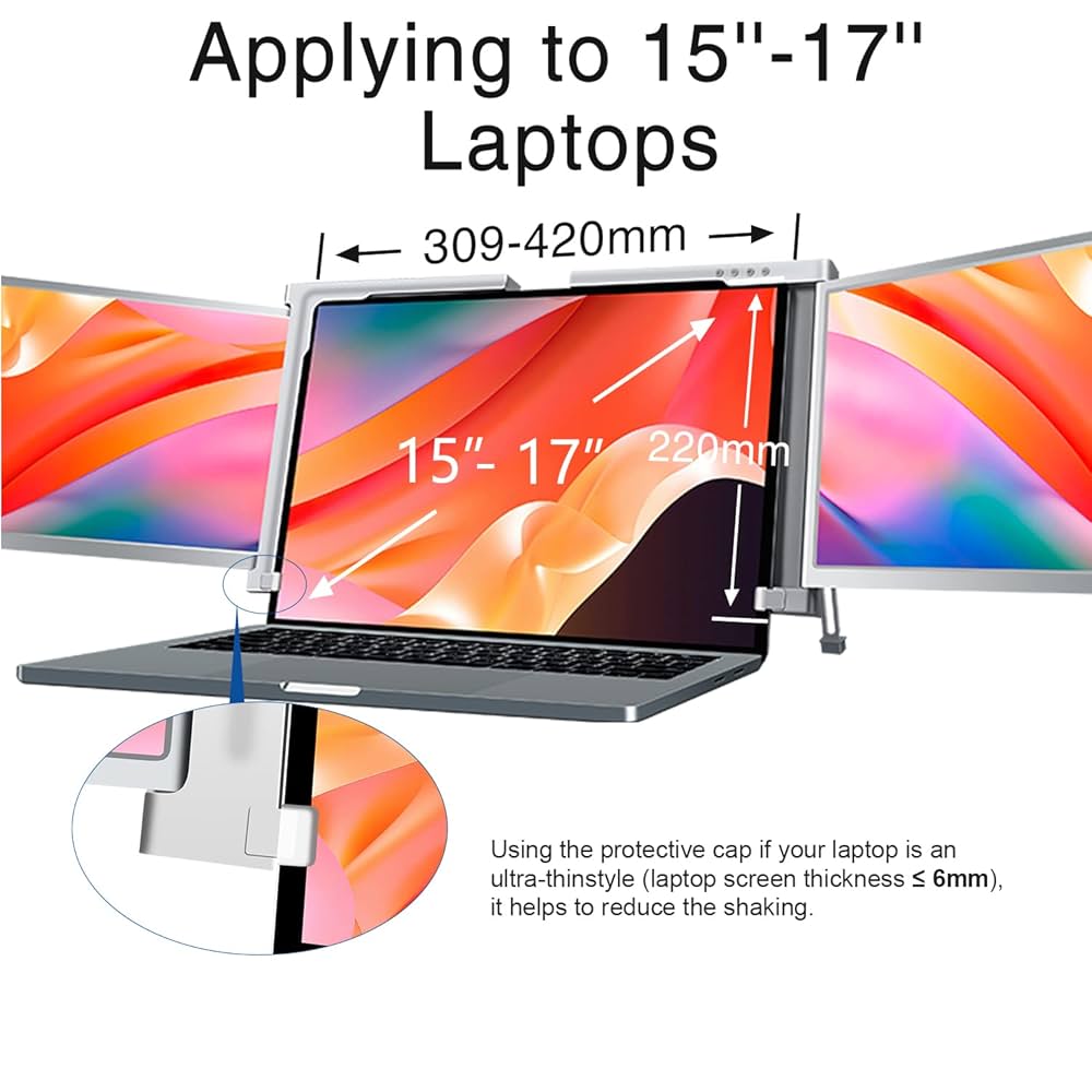 RIITEK 14” FHD 1080P Portable Tri-Screen Monitor for 15-17