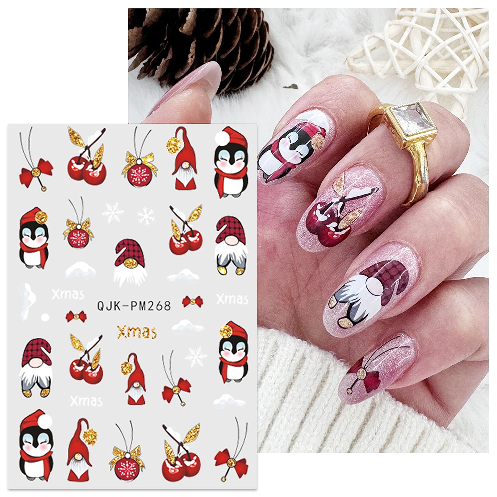 JMEOWIO Weihnachts-Nagelsticker 10 Blätter – Glitzer Schneeflocken, Gold, Selbstklebend Für DIY Nageldesign