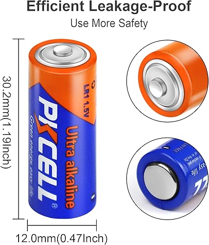 Miniatura 9 de PKCELL 40 baterías alcalinas de 1.5 V LR1MN9100E90N, baterías a prueba de fugas, baterías de alto rendimiento y potentes, adecuadas para todo tipo