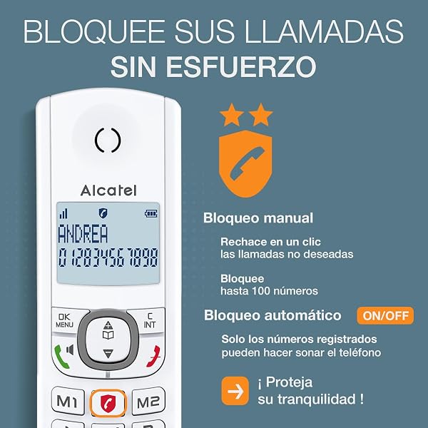ALCATEL F530 - Teléfono inalámbrico DECT - Gran pantalla retroiluminada - Manos libres - Bloqueo de llamadas - 2 teclas de memoria directa - Blanco/Gris - 4