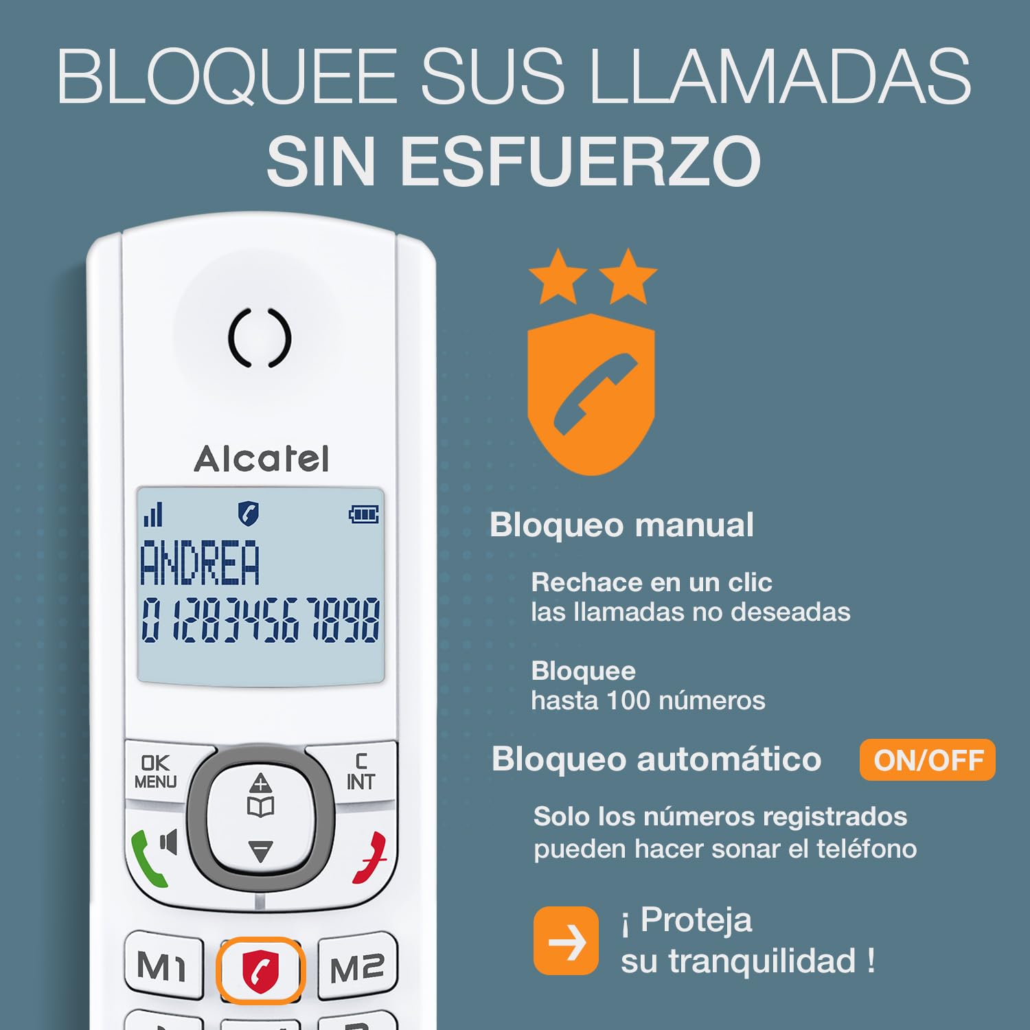 ALCATEL F530 - Teléfono inalámbrico DECT - Gran pantalla retroiluminada - Manos libres - Bloqueo de llamadas - 2 teclas de memoria directa - Blanco/Gris — view 4