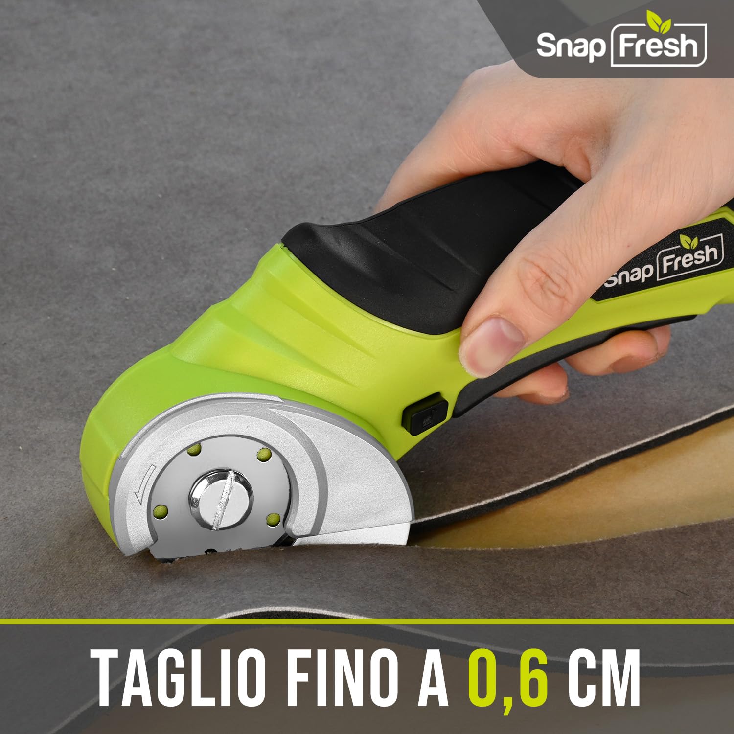 SnapFresh Taglierina Elettrica Forbici Elettriche 4V a Batteria, Taglierina Rotativa per Cartone, Carta, Moquette, Pelle, Feltro, Plastica