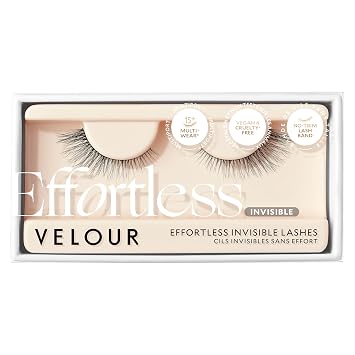Velour Effortless Invisible Clear Band Strip Lashes, Stripped | 1 Pair Ultra Thin Band Blends into the Lash Line for a Seamless Extension Look, Lash Glue Not Included