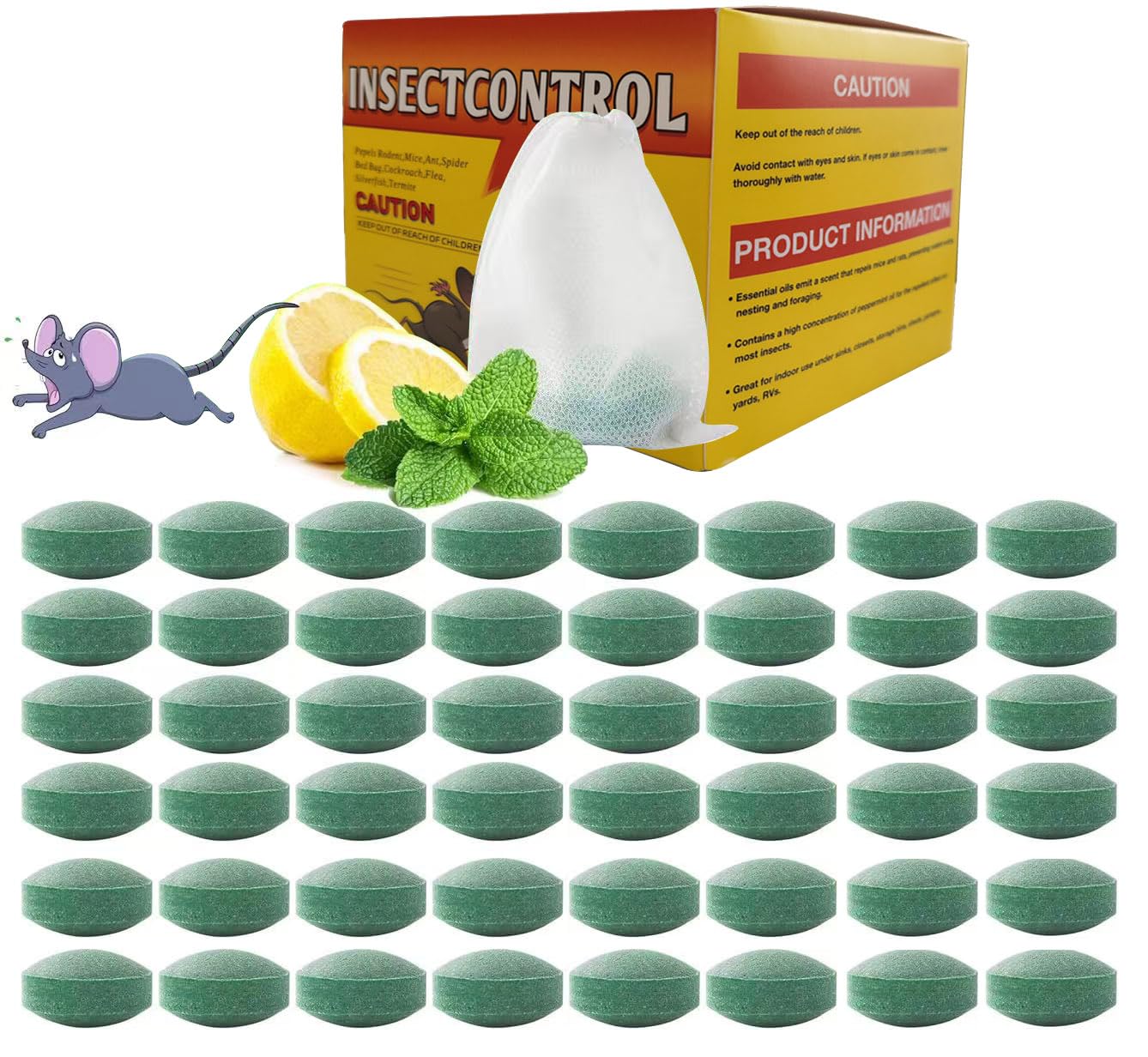 Rodent Repellent Ball Peppermint &amp; Lemon Oil House Backyard Basement Car RV Boat Mouse Deterrent for Indoor/Outdoor, Natural Ingredients Rat Repellent Balls (48)