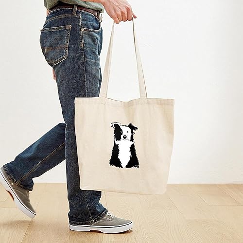 Vista 84 de CafePress Border Collie - Bolsa de lona natural, bolsa de compras reutilizable