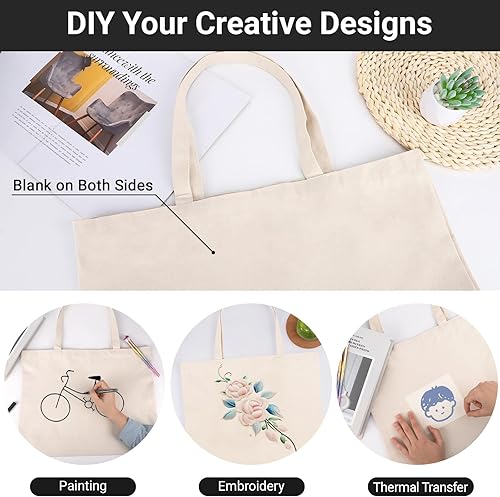 Miniatura 4 de Segarty Bolsa grande de lona, paquete de 2 bolsas de compras de comestibles de 25.6 x 19.6 pulgadas para mujeres, bolsa de lona de algodón natural