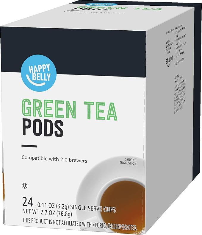 Happy Belly Tea Pods, Green Tea, 24 Count, Compatible with 2.0 K-Cup | Previously Solimo | Brewers