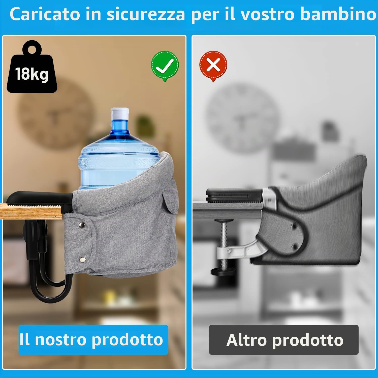 Seggiolino pieghevole per bambini, seggiolone per bambini, seggiolino da tavolo per bambini per casa e viaggi con borsa da trasporto, caricabile fino a 18 kg (grigio)