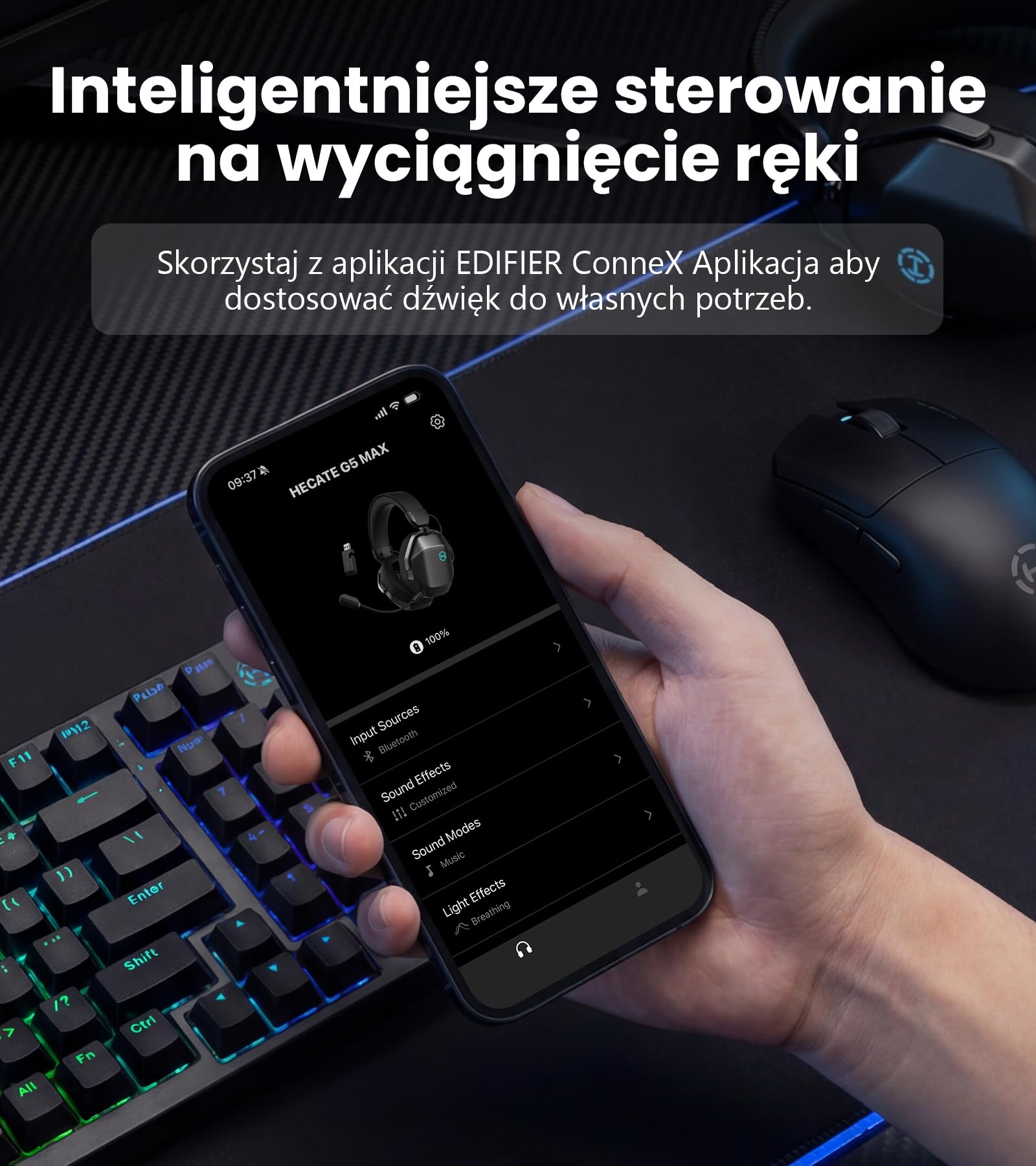 Edifier G5 MAX Bezprzewodowy Zestaw Słuchawkowy do Gier, 305h, Szary | THX Spatial Audio, 2,4 Ghz, Bluetooth 6.0, Hi-Res, Przetworniki Pen Średnicy 53 mm, Tryb Czteropasmowy, Odłączany Mikrofon