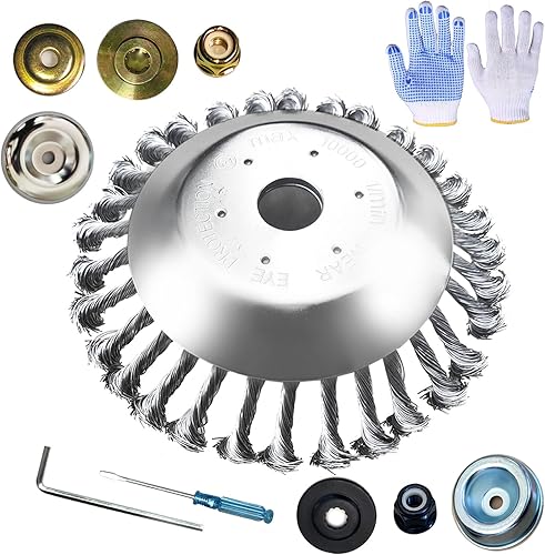 Cabezal cortador de malezas de alambre de acero giratorio de 8 pulgadas con kit adaptador universal compatible con recortadoras de cuerdas,