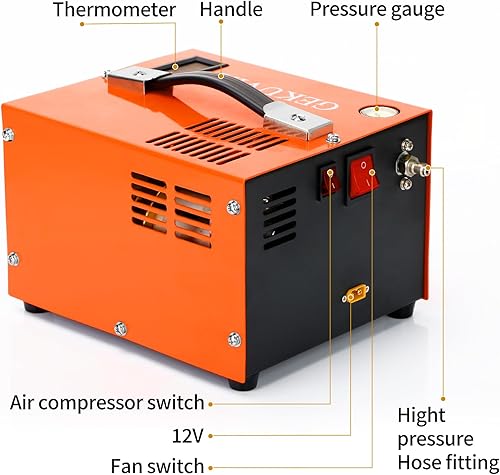 Miniatura 4 de Compresor de aire PCP portátil, 4500 PSI30 MPa sin agua y aceite, 12 V CC110 V CA de doble potencia con convertidor de potencia, ventilador de