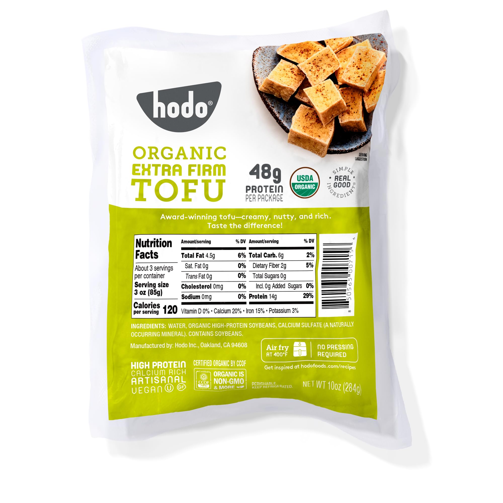 Hodo Extra Firm Organic Tofu 48g Protein 96 Daily Value per Pkg Great in Air Fryer or Soup