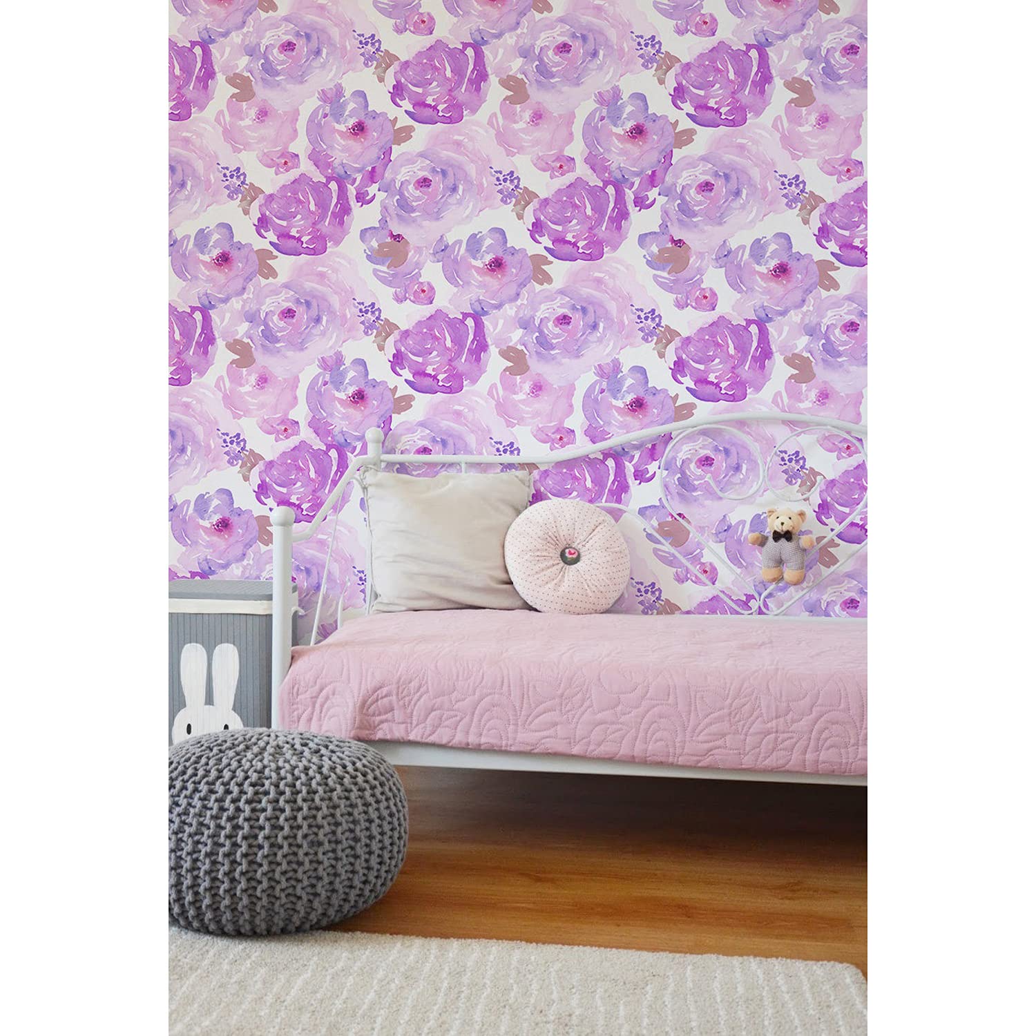 Papier peint fleurs pourpres auto-adhésif 312x219 cm Coloray pour chambre
