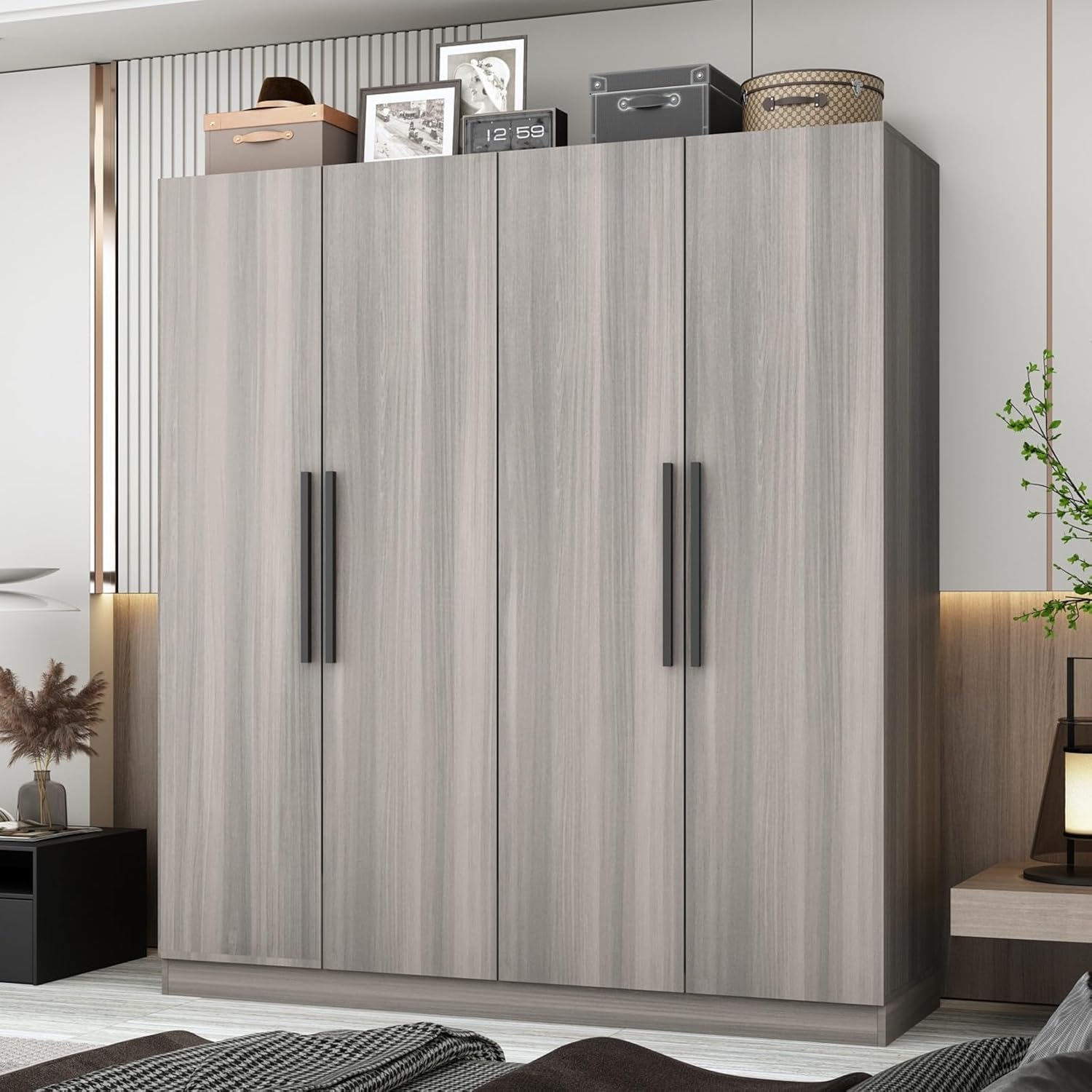 MOUMON Armoire Wardrobe with 3 Doors and Cube Shelves, Armoire Wardrobe Closet with Hanging Rod, Closet for Bedroom White 18.9“D x 47.2”W x 70”H