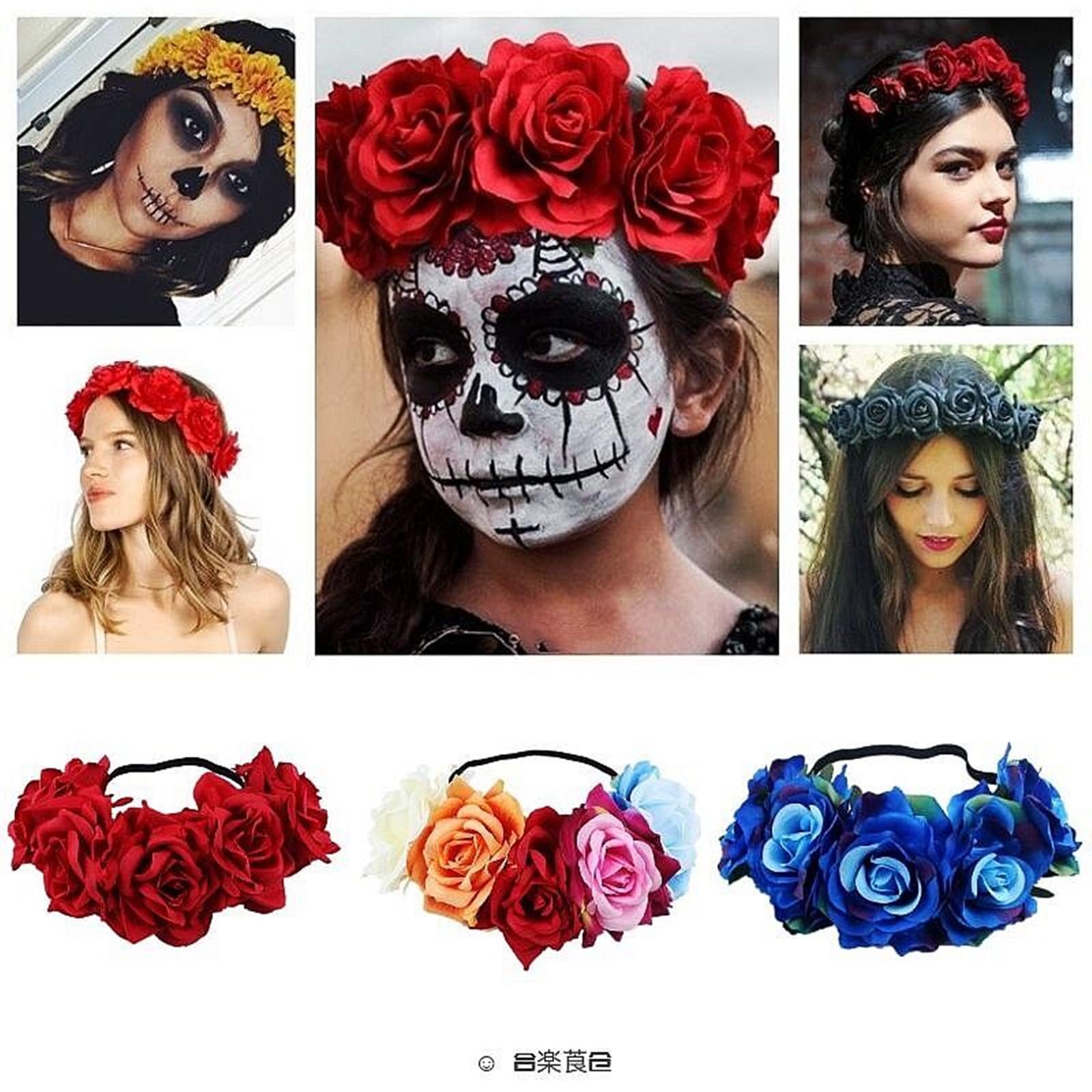 Cerchietto Floreale Con Rose Rosse E Strass Per Donna | Fascia Estiva Nodo Ampio | Accessorio Capelli Romantico Per Matrimonio E Spiaggia (Rosa Fiore A)