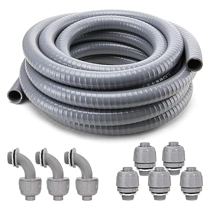 DWALE Liquid-Tight Conduit and Connector Kit,Flexible Non Metallic Liquid Tight Electrical Conduit,3/4inch 100ft Electrical Conduit Kit,with 5 Straight and 3 Angle Fittings Included,3/4 in. Dia