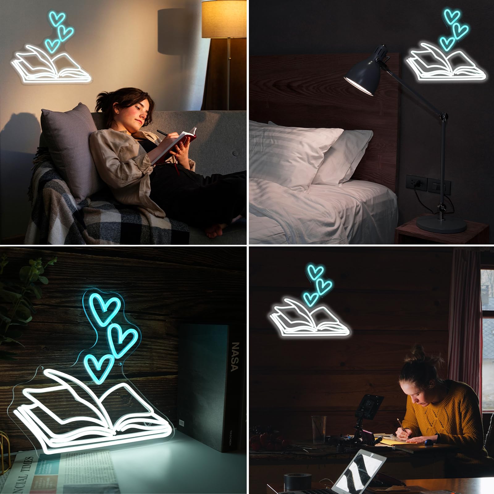 Insegna al neon a forma di libro, libro di lettura, luce a LED al neon, insegna al neon per biblioteca, decorazione per angolo lettura, regalo per libri, lettura per bambini, studio, casa, biblioteca,