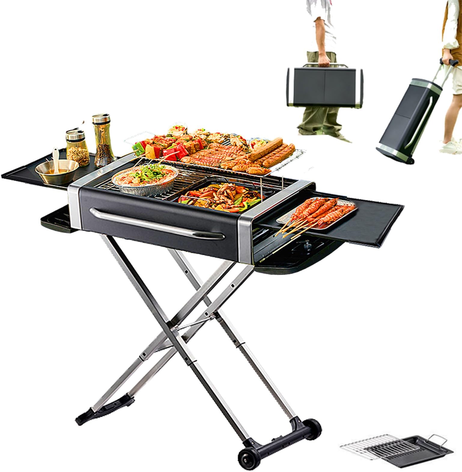 Portable Charcoal Grill, Foldable Grills for Travel, Adjustable Heights for Outdoor Move BBQ Grill for Travel Cooking, Camping, Patio Party Backyard