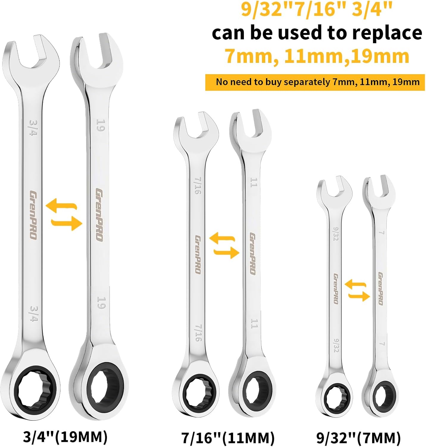 Ratcheting Wrench Set, Combination Wrench Set, 22-Piece SAE & Metric and Standard, 72Th Long Open End, 1/4" to 3/4" & 6-18mm, Organizer With Roll Up Pouch, CR-V Socket Mechanic Hand Tools Sets