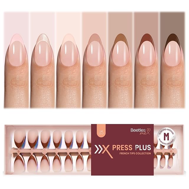 Beetles Gel Polish US Beetles French Tip Press On Nails - Medium Almond 7 Colors, Brown 224 Pcs