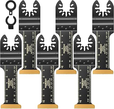 6 Pack Titanium Multi Tool Blades Extra-Long Reach Oscillating Saw Blades Multitool Accessories Kit for Wood Metal Screws Plastic Compatible with Fein Multimaster Makita DeWalt Bosch