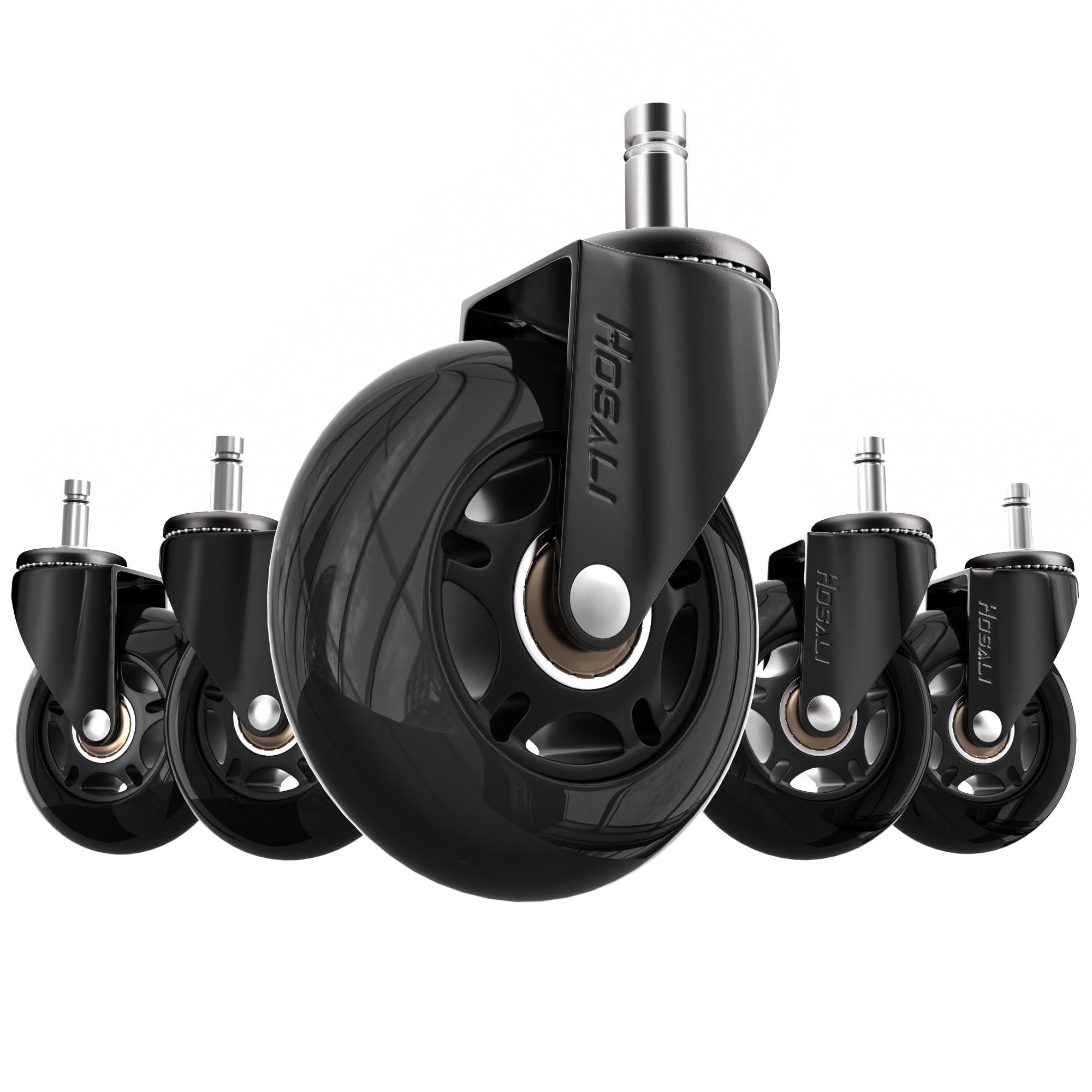 Office Chair Wheels Replacement, Rubber Chairs Casters for Hardwood & Carpet Floors, 3 Inch Computer Desk Caster Wheel Set of 5, Black