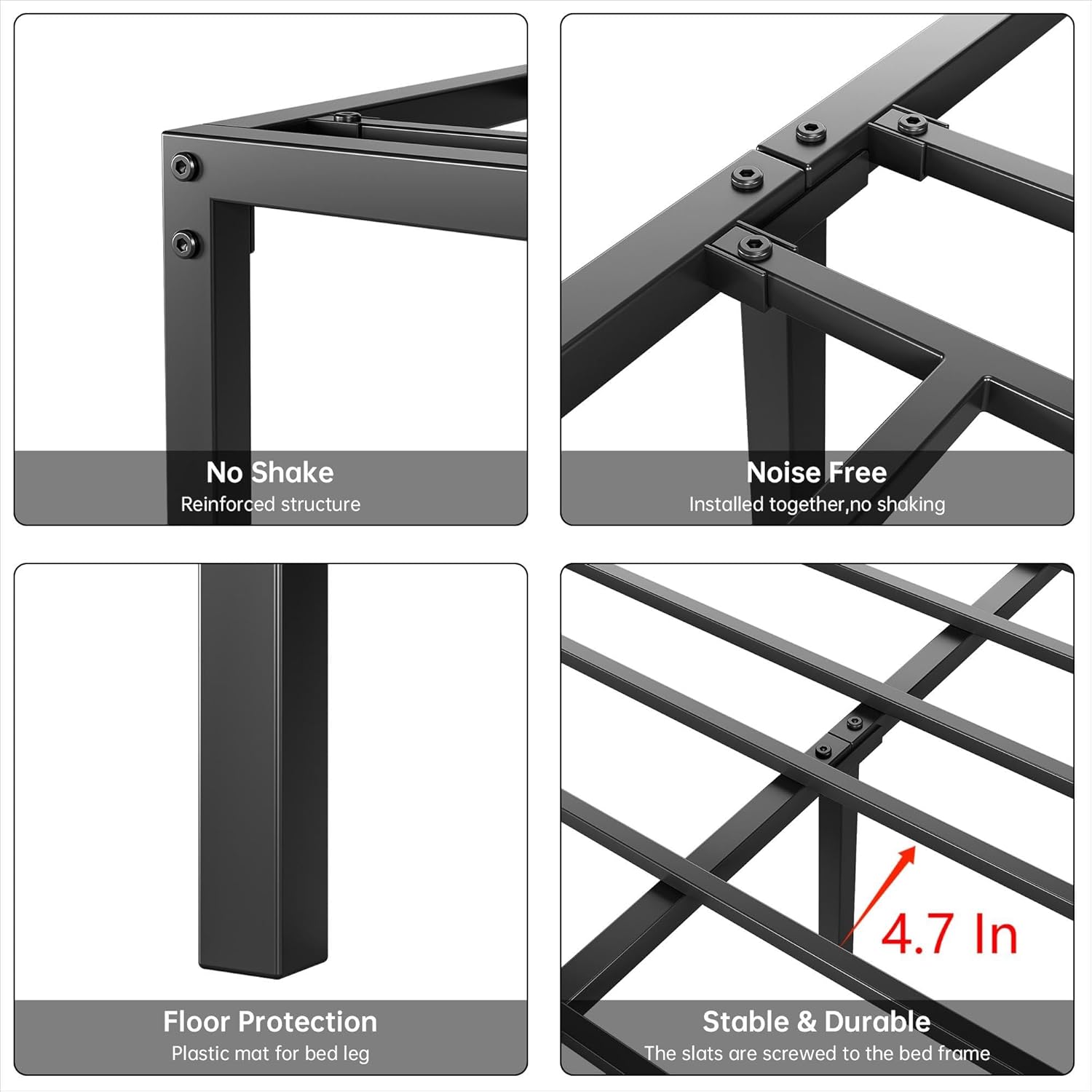 Metal Bed Frame Queen Size - Metal Bed Frame with No Box Spring Required and Non Slip,for Families, Dormitories, and Apartments,79.9" L x 60.2" W x 14" H, Black
