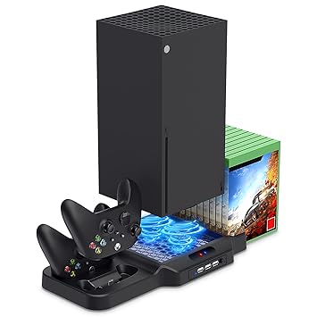 Vertical Stand with Cooling Fan for Xbox Series X/S, YUANHOT Charging Station Dock with Dual Controller Charger Ports, Game Storage and Cooler System for Xbox Series X/S