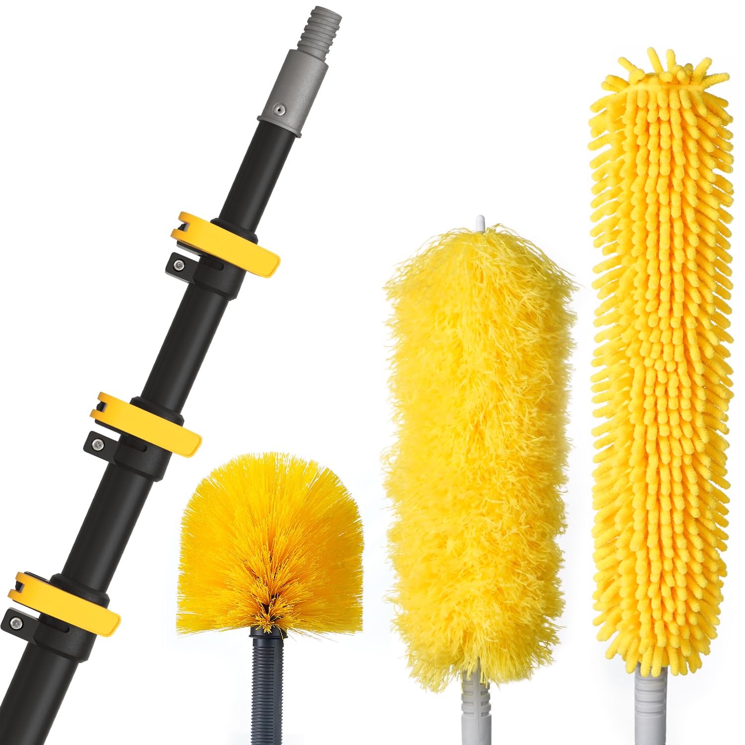 UTOOL Multi Purpose Duster with Extension Pole Telescopic 16 ft, Telescoping Pole Extendable from 5.5 to 18 ft with Feather Duster or Ceiling Fan Cleaner Duster or Cobweb Duster