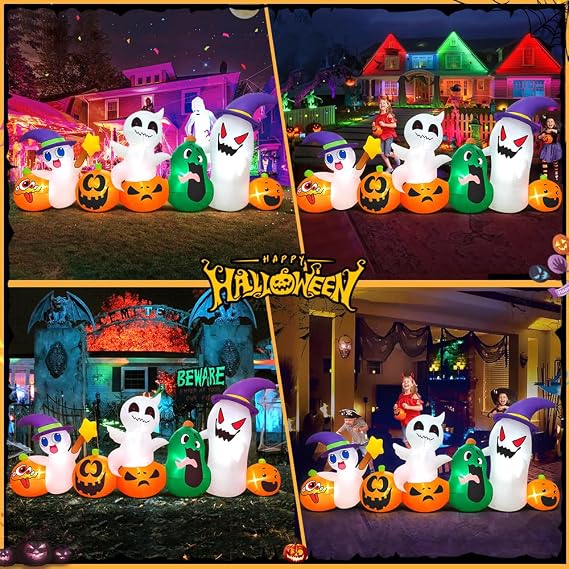8 FT Halloween Inflatables Blow up Outdoor Decoration, Inflatable Ghost with Pumpkin Led Light Inflatables Outdoor Decor Blow up Inflatables for Holiday Party Lawn Yard Garden Decor