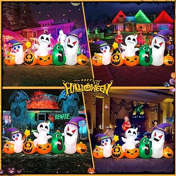 8 FT Halloween Inflatables Blow up Outdoor Decoration, Inflatable Ghost with Pumpkin Led Light Inflatables Outdoor Decor Blow up Inflatables for Holiday Party Lawn Yard Garden Decor