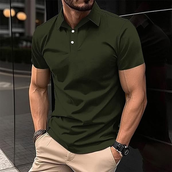 Mens Classic Buttons Shirts Short Sleeve Collared T-Shirt Athletic Slim Fit Pullover Casual Sun Protection Golf Top - 2