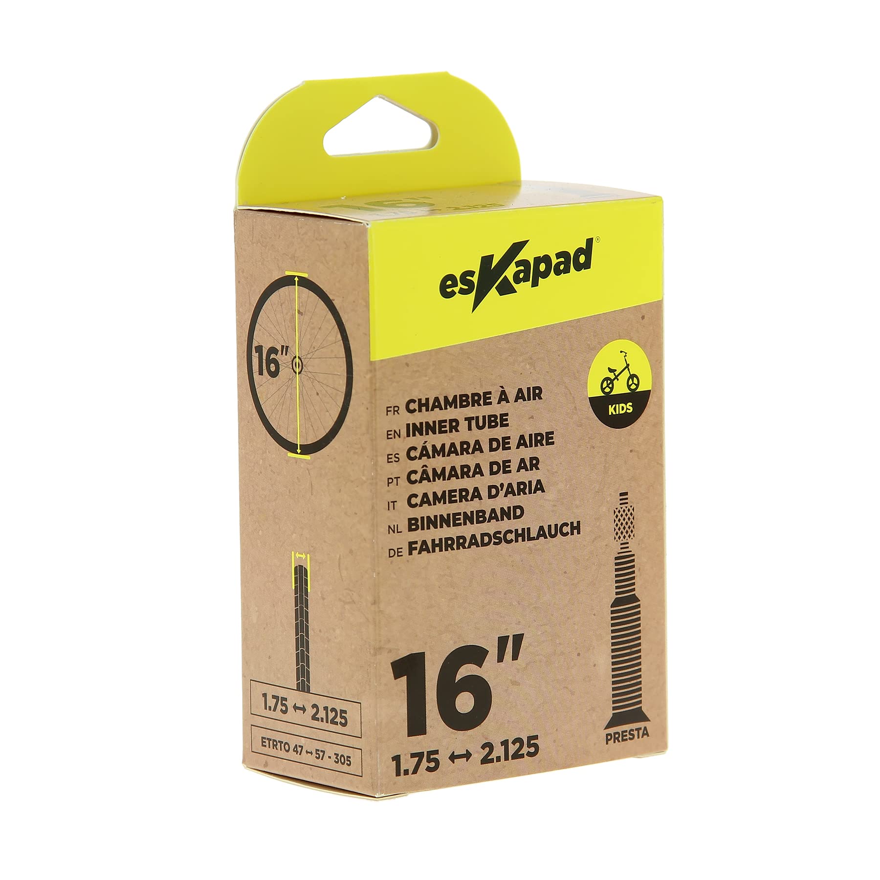 esKapad Inner Tube 16 Inches x 1.75 to 2.125 mm Presta Valve, Unisex-Youth, Black, 16 pouces x1,75 à 2,125 - Image 4