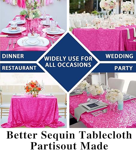 Miniatura 6 de Partisout Mantel rectangular de lentejuelas color rosa intenso de 50 x 80 pulgadas, mantel rústico para mesa de fiesta, mantel pequeño para