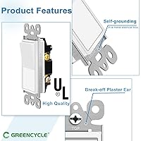 Vista 6 de Greencycle Interruptor de luz basculante de un solo polo, interruptor de luz de paleta de 15 amperios, interruptores Sp blancos, 120V-277V CA
