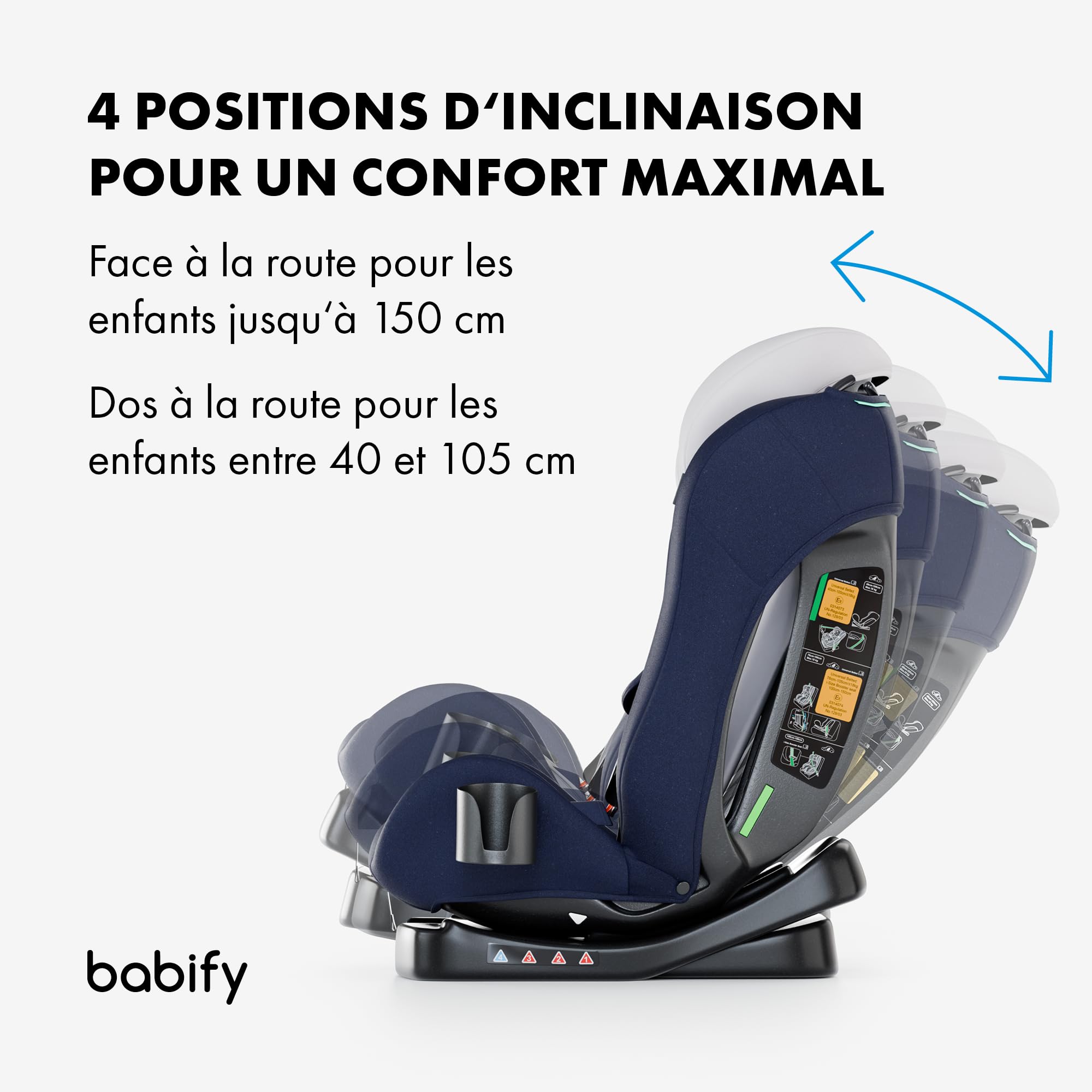 Babify Siege Auto Bebe pour Enfant de 40-150 cm, Siège Auto Bébé et Enfants 3 en 1, Sièges Auto Ergonomique, Réglable, Rehausseur Voiture Enfant, Siege Bebe de Voyage Confortable et Pratique, 5 Points