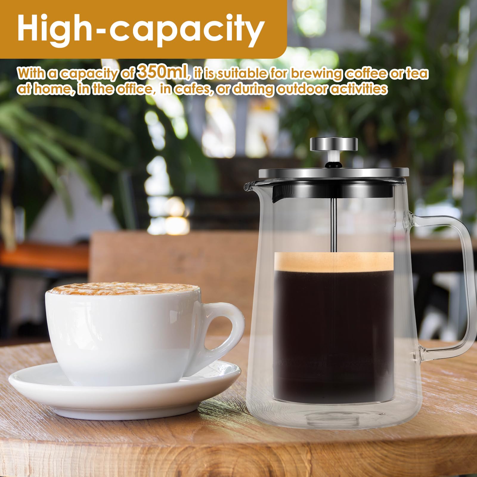 ZLHETWT Coffee Press, French Coffee Press, French Press Coffee Pot,Double Wall Glass French Press Clear French Press Tea Maker Multifunctional Coffee Press Coffee Maker for Home Office (350ml)
