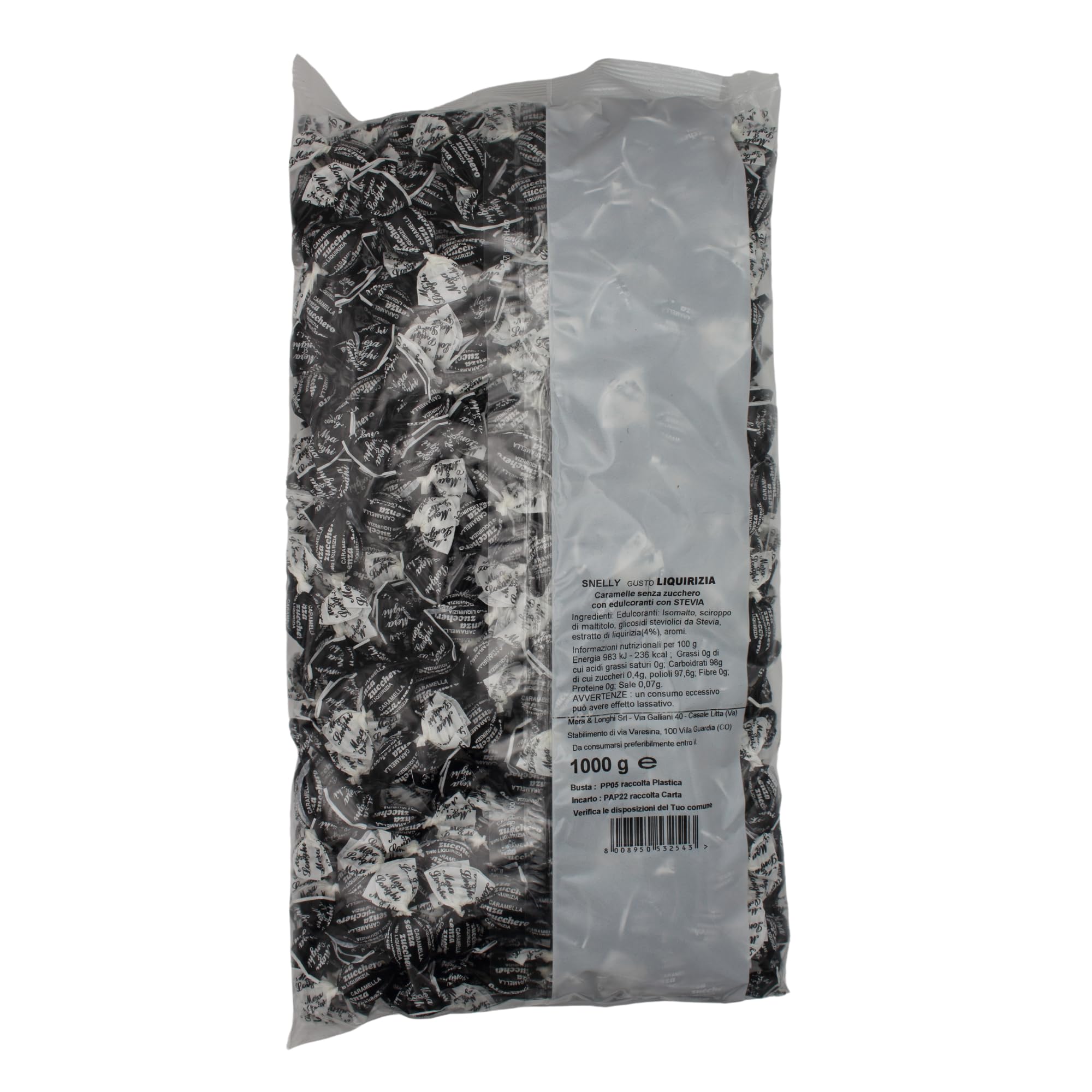 Mera & Longhi dal 1896 - Caramelle senza Zucchero Liquirizia con Stevia- Confezione da 1 kg