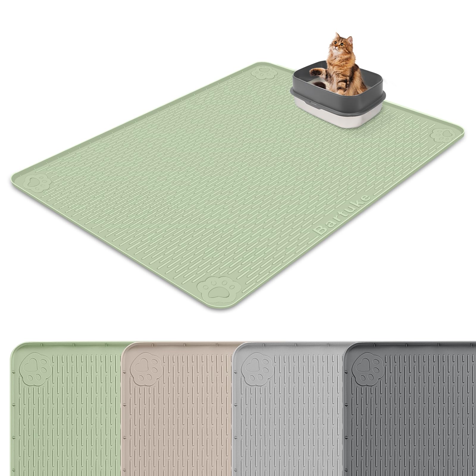 70" x 45" Extra Large Cat Litter Mat, Silicone Mat for Litter Box, Green