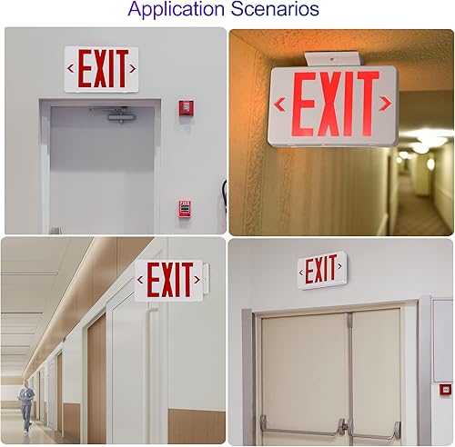 Miniatura 9 de Letrero de salida con luces de emergencia LED con batería de respaldo, letras verdes, luces comerciales de salida de emergencia, CA 120-277V,