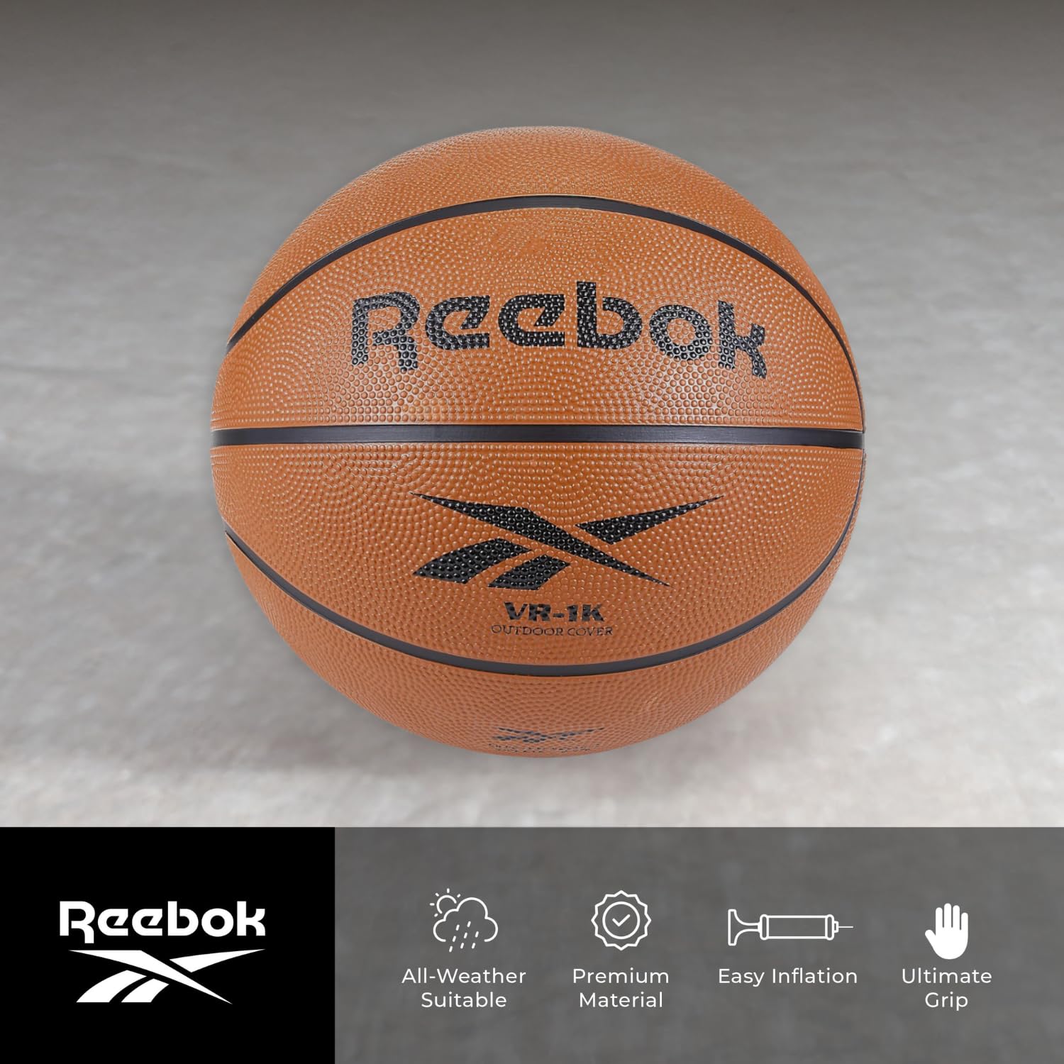 Reebok Balón de Baloncesto de tamaño Oficial, Piel compuesta, Mango Antideslizante, Mantiene la Forma Constante, Duradero para Juegos al Aire Libre