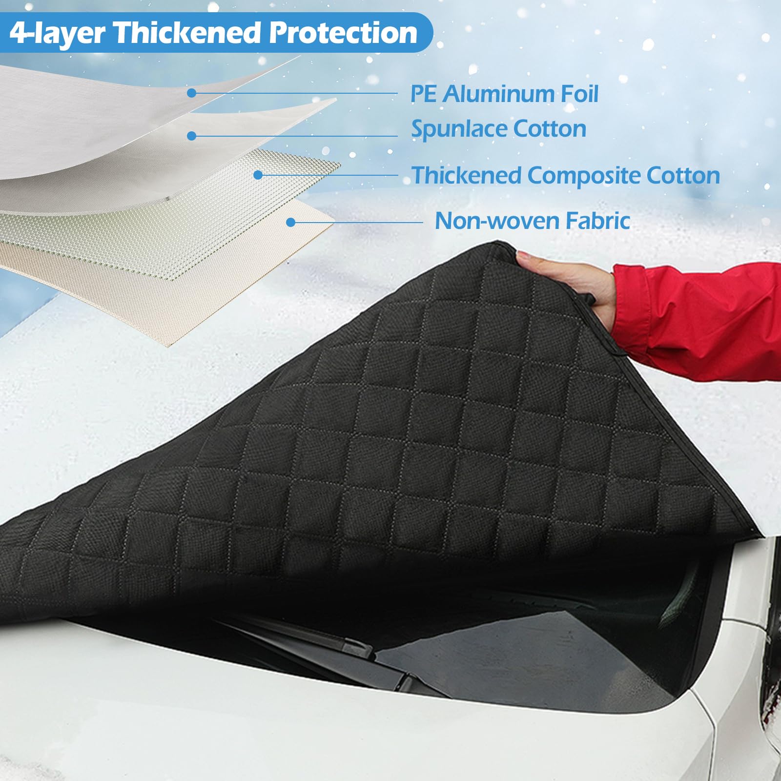 Couverture Pare Brise Voiture, Housse de Pare-Brise avec Protection pour Rétroviseurs, avec 9 Aimants pour Voitures/SUV, Protège de la Neige, du Verglas et du Soleil, 150x110 cm