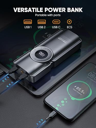 Miniatura 4 de TREKURE Arrancador portátil para automóvil con compresor de aire, batería de coche de 150 PSI 5000 A (9L de gasolina8L diesel), caja de salto