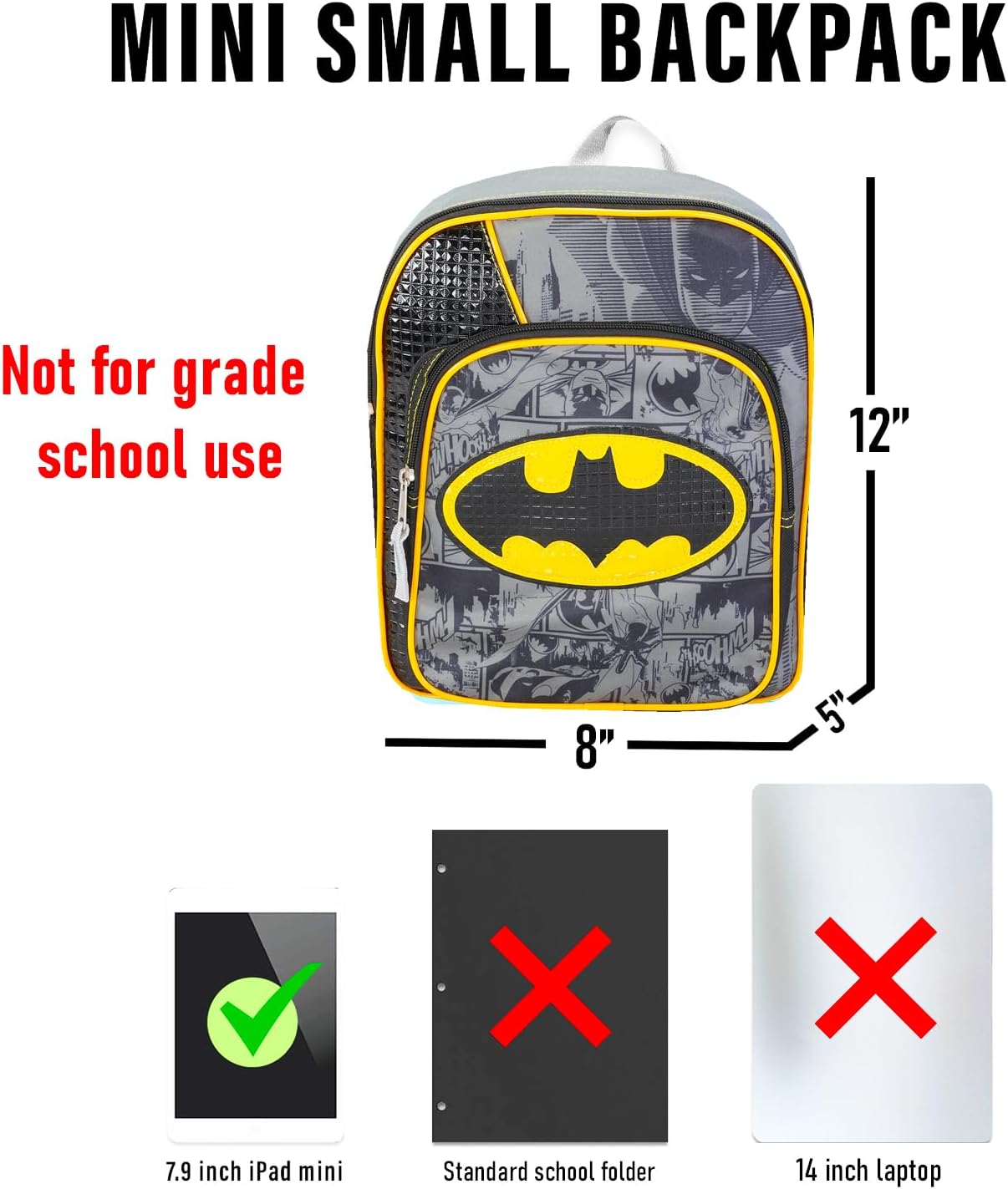 Batman Backpack for Preschool Toddlers ~ Deluxe 12" Batman Mini Backpack for Boys Kids (Batman School Supplies Bundle, Backpack and Door Hanger))