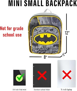 Batman Backpack for Preschool Toddlers ~ Deluxe 12 Batman Mini Backpack for Boys Kids (Batman School Supplies Bundle, Backpack and Door Hanger))
