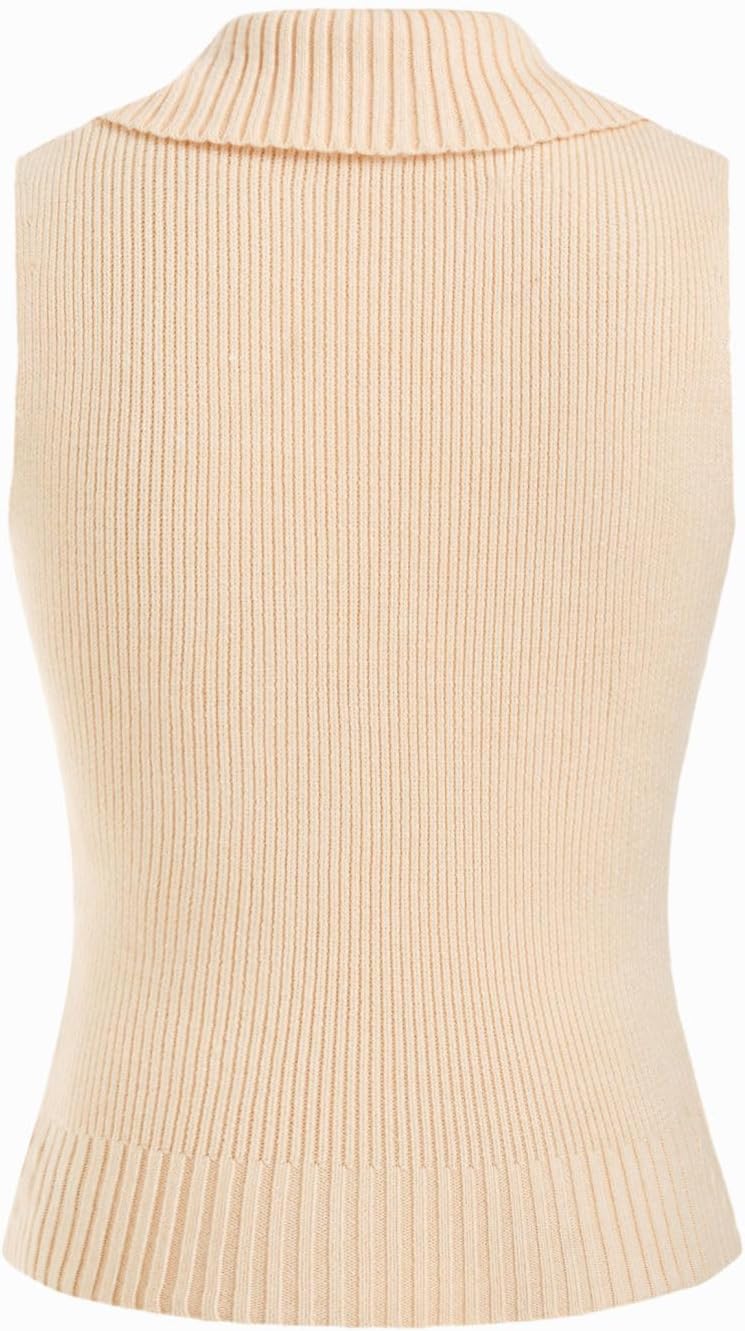 CIDER Women's Cropped Sweater Vest Rivet Sleeveless Turtleneck Sweaters Zip Up Cardigan Trendy Spring Fall Outfits