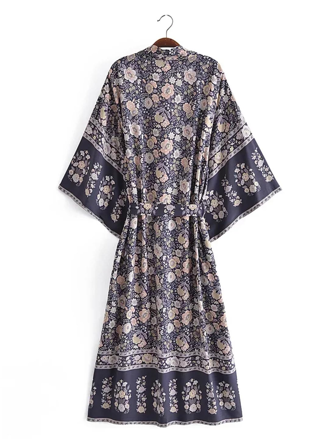 Kimono bohemio con estampado para mujer, cuello en V, mangas de murciélago, bata de bikini