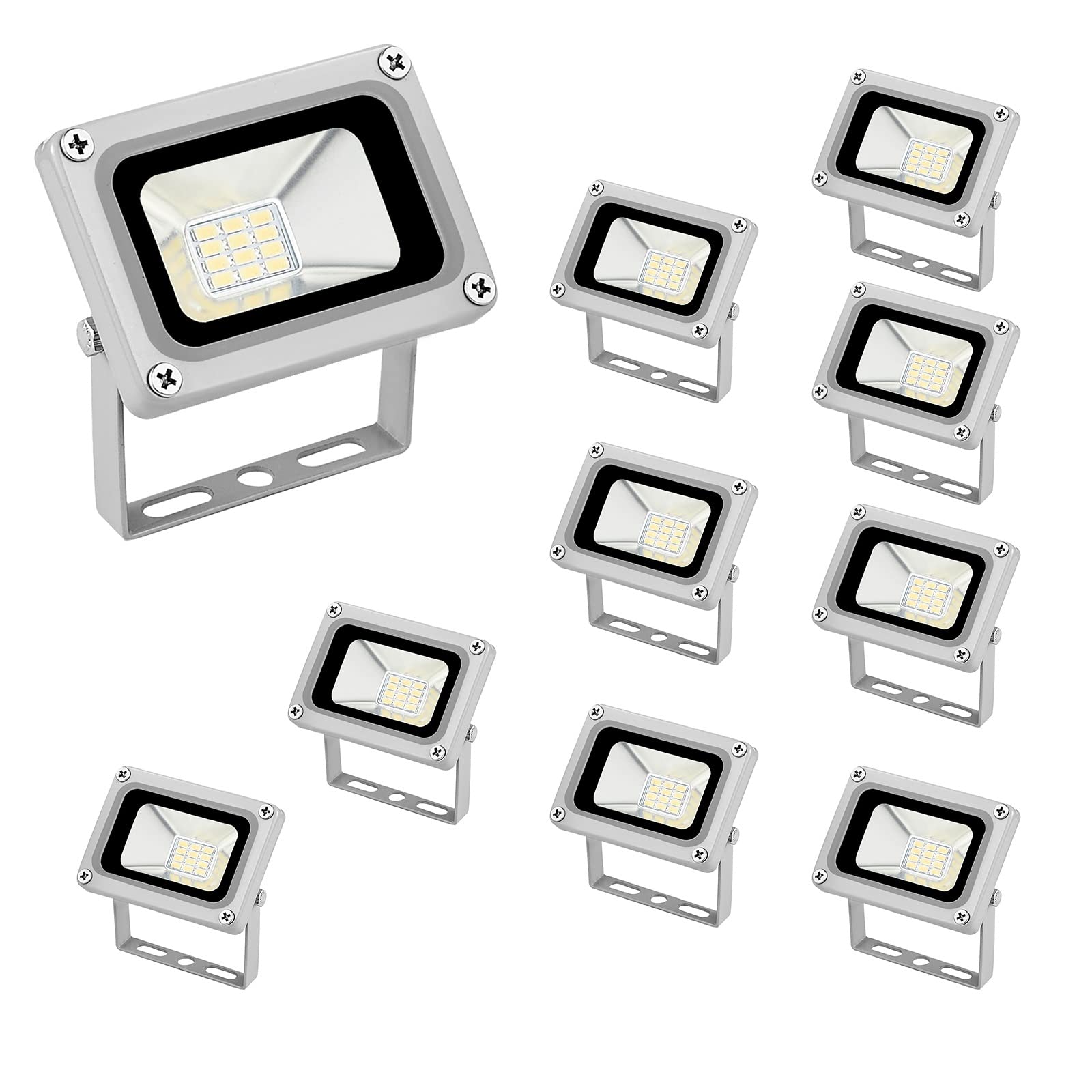 Tashace Faretto LED DC 12V-24V da esterno 10W 800Lm Luci di sicurezza Lampada da parete 6500K IP65 Faretto impermeabile for garage Giardino Cortile Faretti(10 packs)