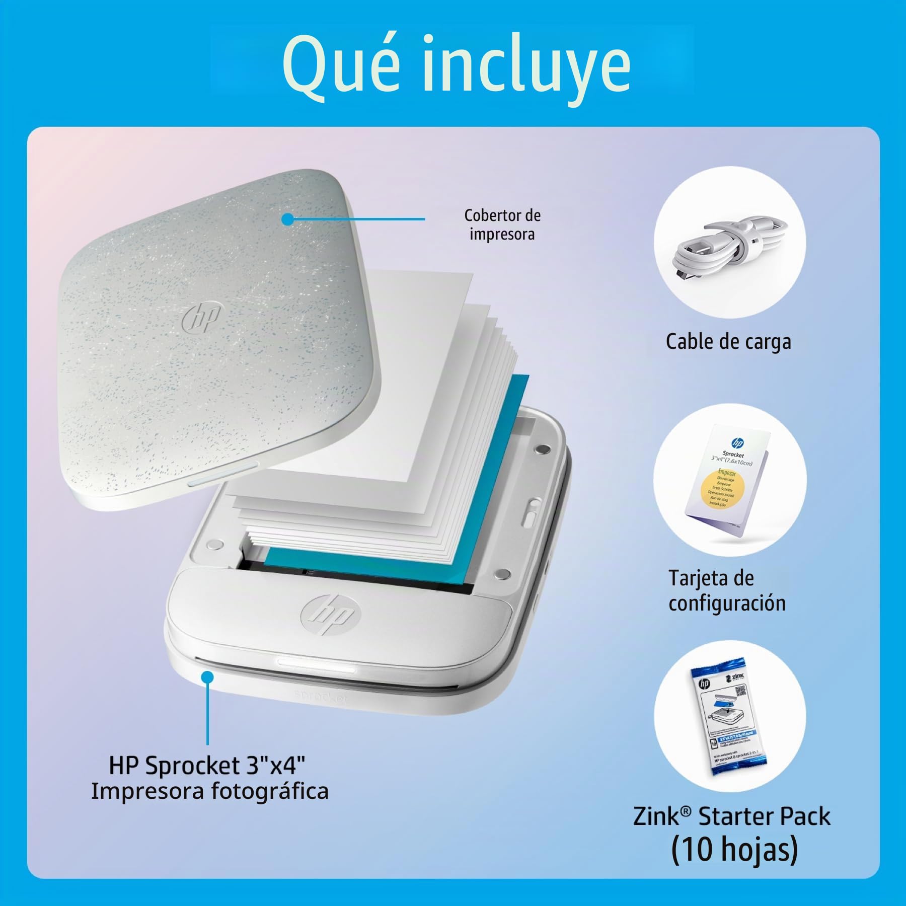 HP Sprocket 3x4 (8,9 x 10,8 cm) Impresora fotográfica portátil: Imprime Fotos al Instante y CREA álbumes de Recortes con Papel Zink Adhesivo. Ideal para el hogar o para Llevar a Todas Partes, Blanco.