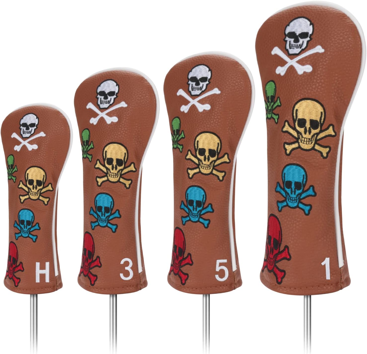 Numberone Golf Club Head Covers for Fairway Woods Driver Hybrids, 4Pcs Leather